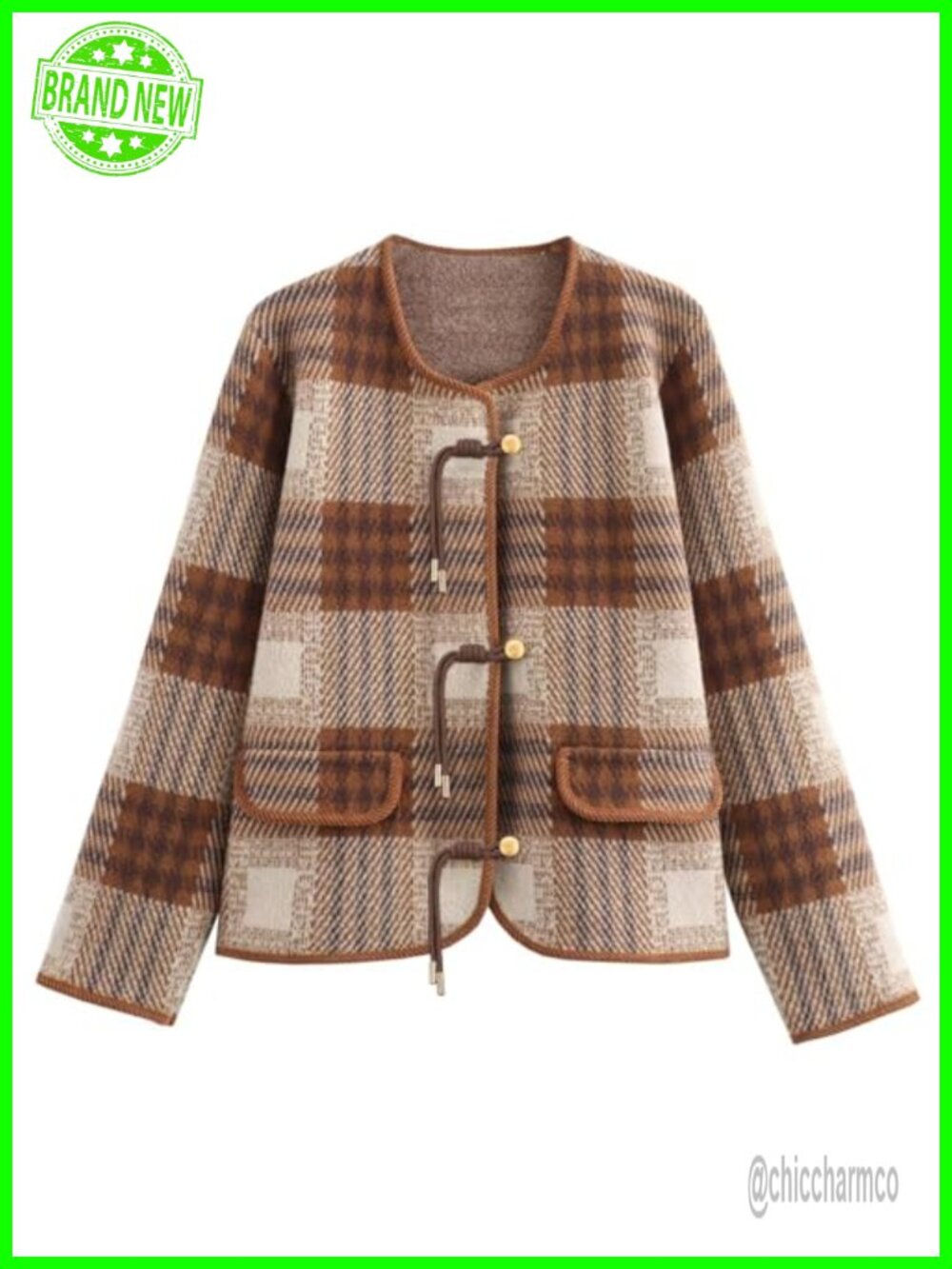 Vintage Plaid Button Down Cardigan Sweater with Pockets